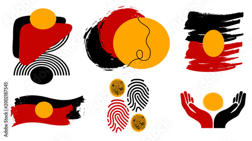 Bild auf Leinwand Australian Aboriginal Flag Background for NAIDOC Week Celebration, Indigenous Cu