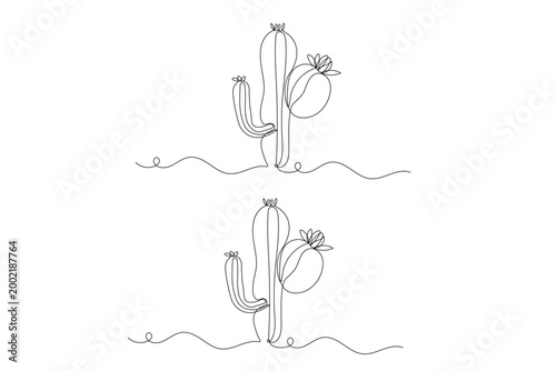Cactus plant outline vector illustration in minimalist continuous line style	