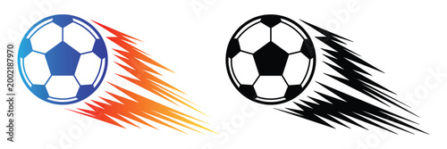 Dynamic Flaming Soccer Ball Vector with Blazing Flames, Motion Effects, and Speed Trails for Football Logo and Mascot Concepts. Vector illustration.