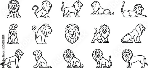 Lion Silhouette Icon Collection Set