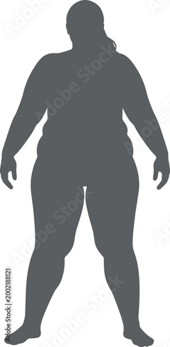 Vector silhouette of a plus size woman standing front view. EPS illustration with simple gray shape, ideal for body diversity concepts, health topics, fitness awareness, and inclusive design projects.