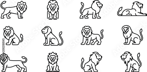 Lion Silhouette Icon Collection Set