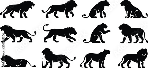 Lion Silhouette Icon Collection Set