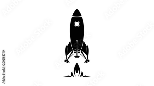 Minimalist black rocket ship launch icon symbolizing space exploration and future travel