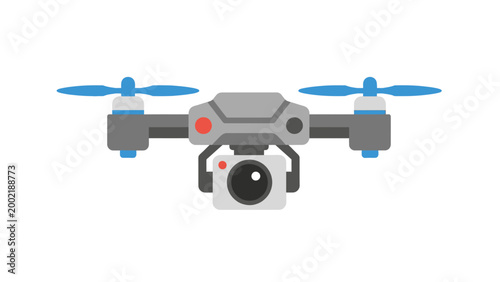 Modern Camera Drone with Propellers in Flat Design Style on White Background