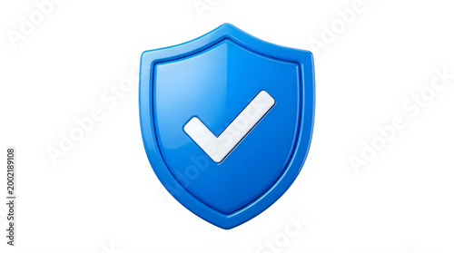 Blue shield with check mark isolated on transparent background