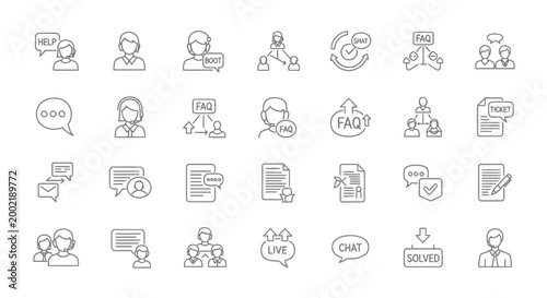 Line icons set of customer service support agents and operators.