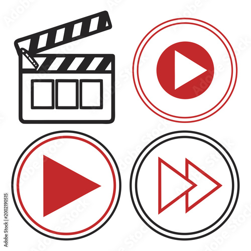 Set of player interface icons with film clapperboard and playback controls clapperboard interface streaming production broadcast