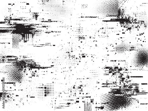Abstract grunge glitch halftone background with noise distortion and urban texture