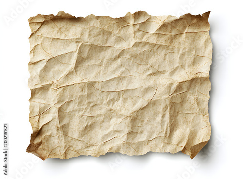 a highly detailed, realistic crumpled beige paper texture on a white background