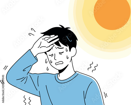 Illustration of a Person Feeling Unwell Due to Heat, Ideal for Health, Weather, and Summer Design Projects