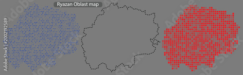 Vector map of ryazan oblast with blue and red pixel patterns on gray background