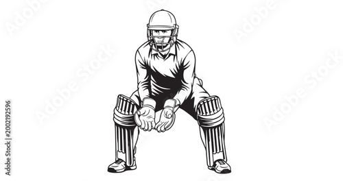 Cricket Wicketkeeper Ready Pose Continuous Line Art Sports Illustration