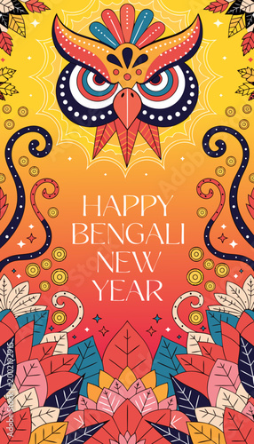 Happy Bengali New Year Owl Vector Illustration