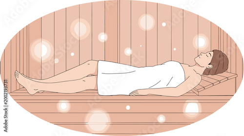 Illustration of a Person Relaxing in a Sauna, Ideal for Wellness, Spa, and Stress Relief Design Projects