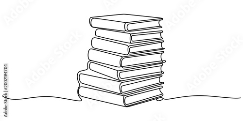 Stack of books drawn in a single continuous line style for education and reading concepts showing a pile of literature to study Vector, illustration