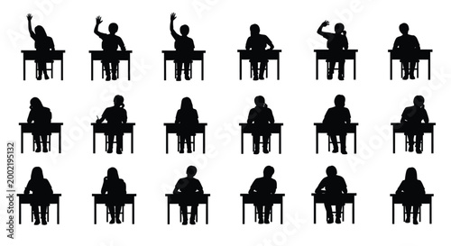 students at desks silhouette high quality professional detailed modern elegant stylish