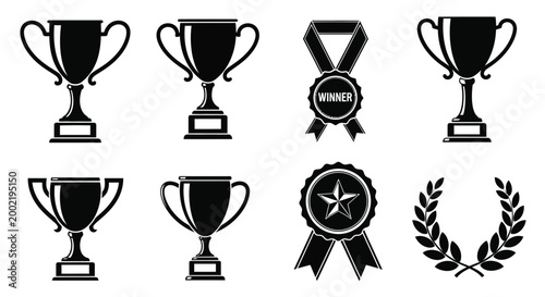 trophy and award elements in black silhouette high quality professional detailed