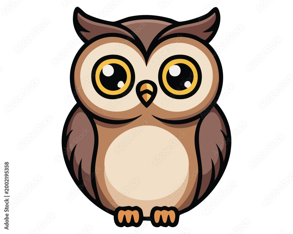 Fototapeta premium Cute Owl with Big Eyes and Brown Feathers