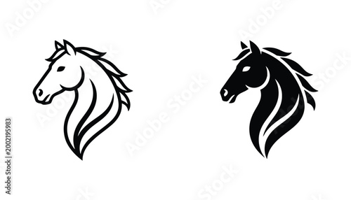 Bild auf Leinwand Elegant horse head profile illustration in black line art and solid silhouette s