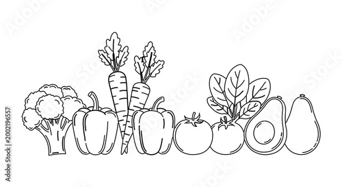 Assortment of fresh vegetables line art drawing