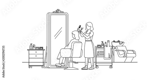 Hairdresser cutting hair of a client in a beauty salon