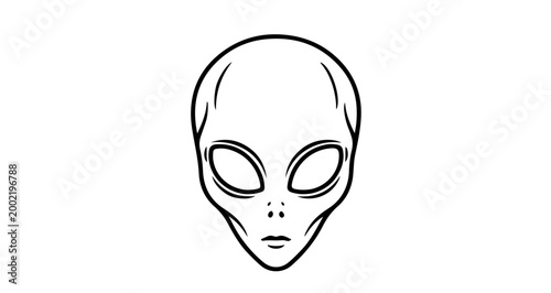 Alien head icon, simple black and white line art illustration