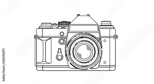 Line art illustration of a vintage slr camera