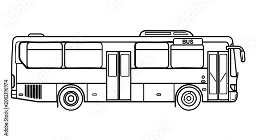 Line art illustration of a modern city bus side view