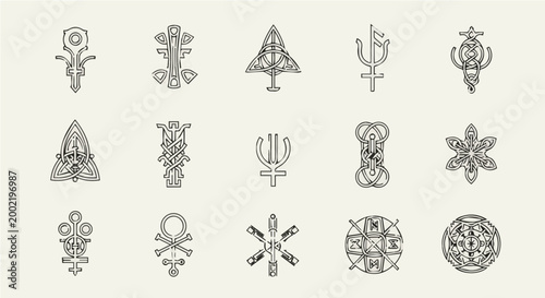 Photos Collection of mystical and alchemical symbols, sigils, and esoteric emblems in l