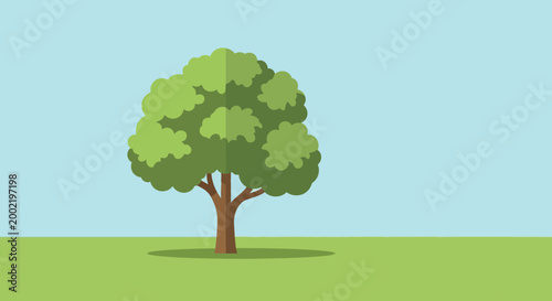 Green leafy tree standing in a flat nature landscape illustration