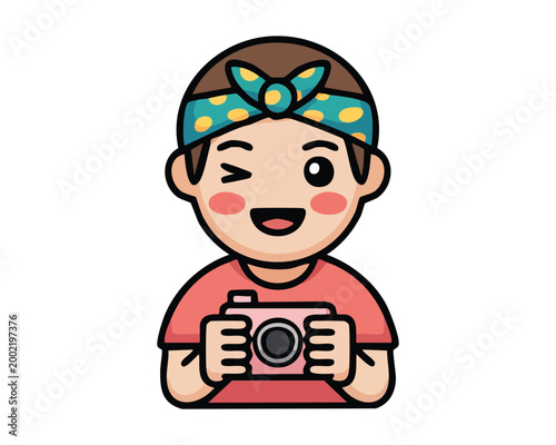 Child Photographer Holding Camera and Winking