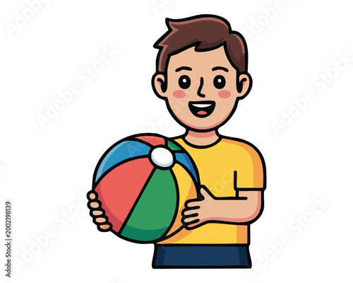 Smiling Boy Holding Beach Ball for Play