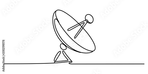 Continuous single line drawing of a satellite dish antenna for communication technology and space signal broadcast concept art illustration Vector, illustration