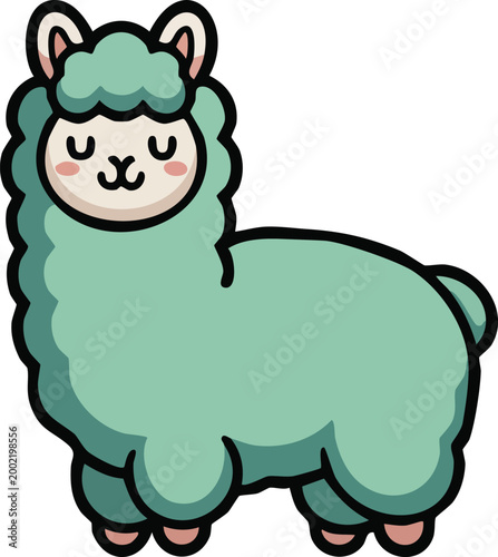 Cute Green Llama Character for Animal Theme