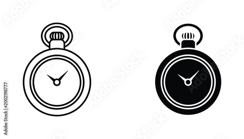 Foto Outline and solid black silhouette of a pocket watch icon symbolizing timekeepin