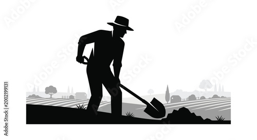 farmer digging soil with shovel silhouette high quality professional detailed modern elegant stylish clean crisp vibrant colorful digital creative innovative contemporary