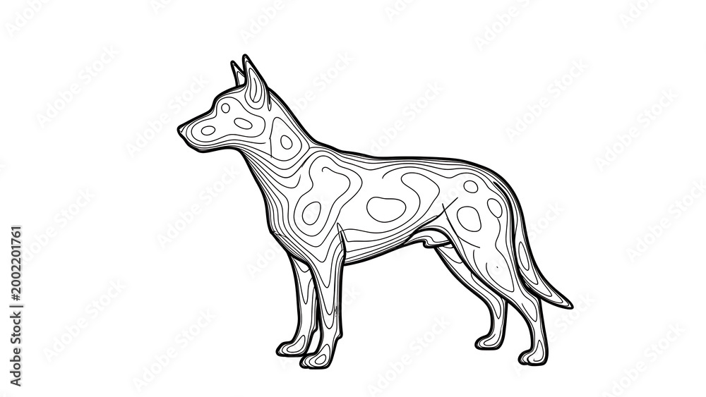 Fototapeta premium Tribal dog illustration, black and white, decorative animal design, vector art isolated PNG with Transparent Background