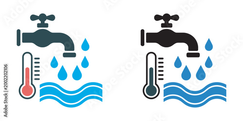 Hot water icon with steam and droplet representing boiling liquid, thermal energy, heat flow, cooking, beverage preparation and warm hydration concept.