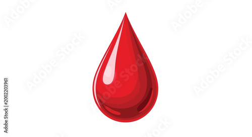 A single red blood drop falls through air in closeup view