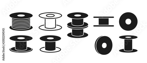 Fotografie Spool Icon Set Vector Design, Empty and Filled Reels for Thread, Wire, Cable, an