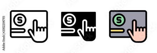 Conjunto de iconos de pago digital. Transacción segura, compra en línea, interacción táctil, sistema financiero, pago electrónico. Ilustración vectorial