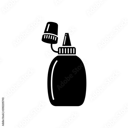 A simple black silhouette depicts a bottle of condiment likely ketchup with a distinct cap silhouette