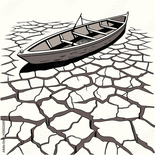 boat stranded on cracked earth vector illustration high quality professional detailed