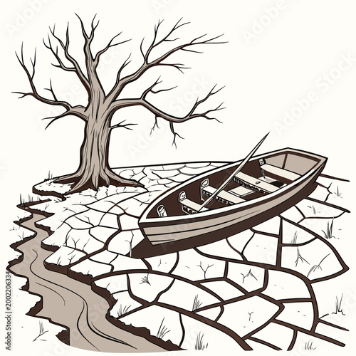 drought landscape with cracked earth and stranded boat high quality professional