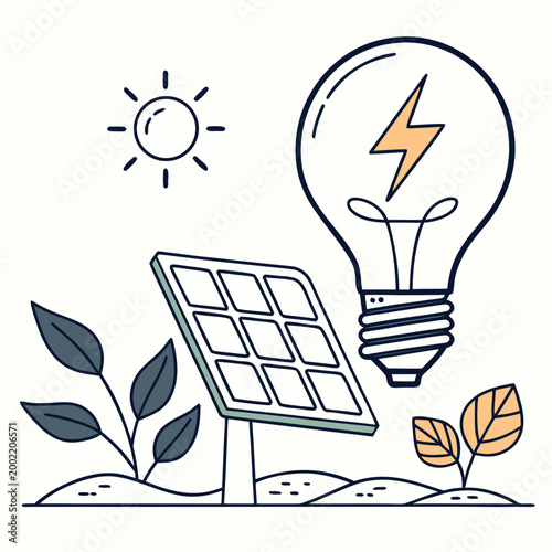 solar panel with light bulb and sun illustration high quality professional