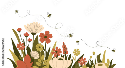 Cuadro en lienzo A vibrant, modern botanical illustration evokes growth and tranquility, perfect