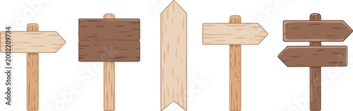 Wooden directional signs with arrows pointing in different directions for guidance.