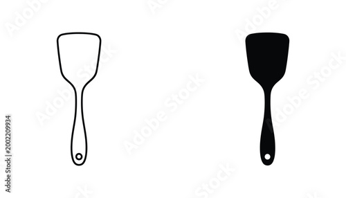 Kitchen spatula icon set in outline and solid black for cooking and culinary arts graphic design projects