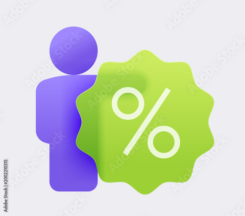 Customer loyalty and rewards icon. Person with discount symbol badge